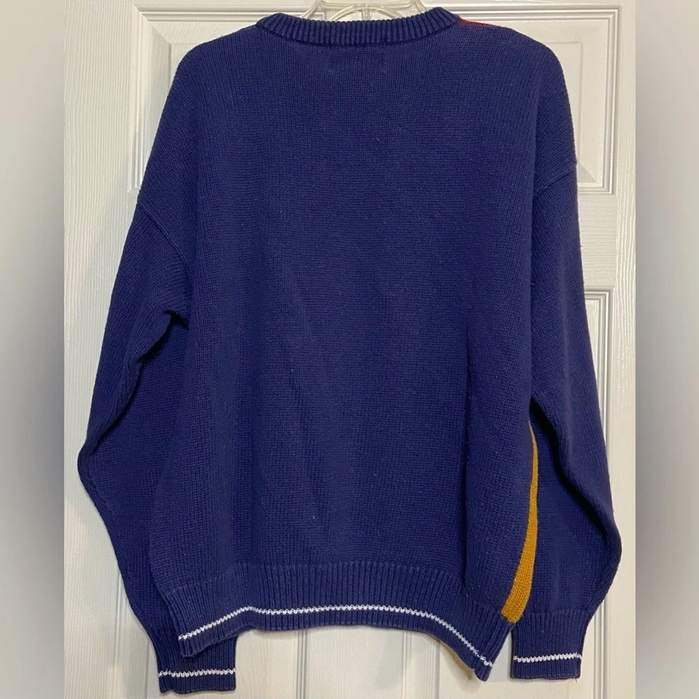 Vintage Par Four Heavy Knit Golf Sweater Size Large Red Blue Mustard